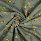 Oeko-Tex®  Sweatstoff Alpenfleece Fox and Friends Grün Oeko-Tex®  Sweatstoff Alpenfleece Fox and Friends Grün