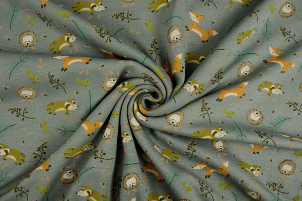 Oeko-Tex®  Sweatstoff Alpenfleece Fox and Friends Grün