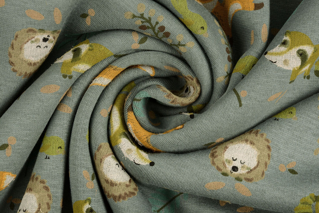 Oeko-Tex®  Sweatstoff Alpenfleece Fox and Friends Grün