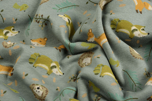 Oeko-Tex®  Sweatstoff Alpenfleece Fox and Friends Grün