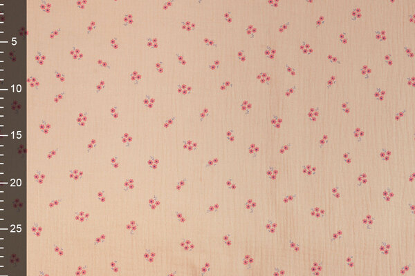 Oeko-Tex®  Baumwoll Musselin Stoff Blumen Haily Lachs Oeko-Tex®  Baumwoll Musselin Stoff Blumen Haily Lachs