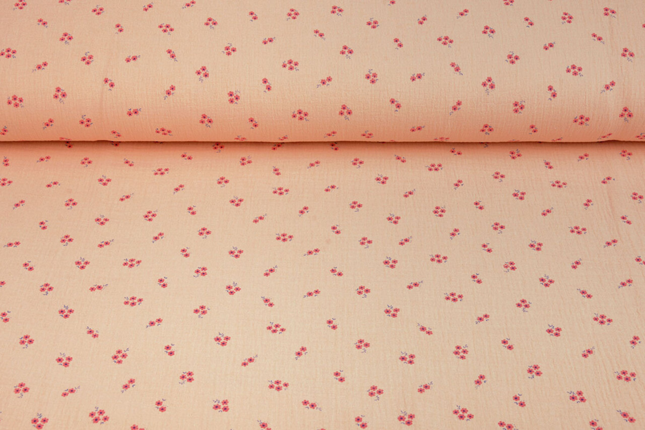 Oeko-Tex®  Baumwoll Musselin Stoff Blumen Haily Lachs Oeko-Tex®  Baumwoll Musselin Stoff Blumen Haily Lachs