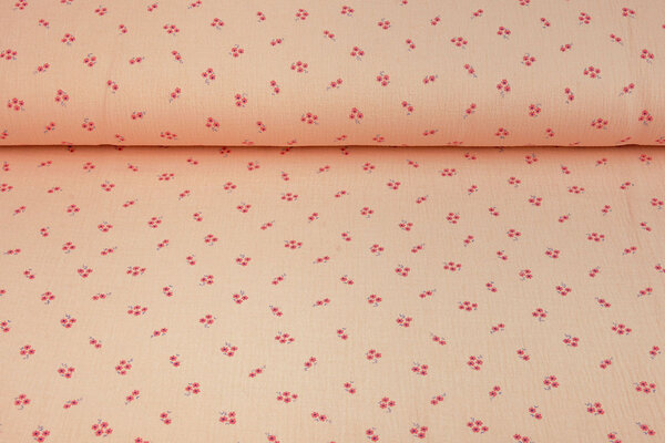 Oeko-Tex®  Baumwoll Musselin Stoff Blumen Haily Lachs Oeko-Tex®  Baumwoll Musselin Stoff Blumen Haily Lachs