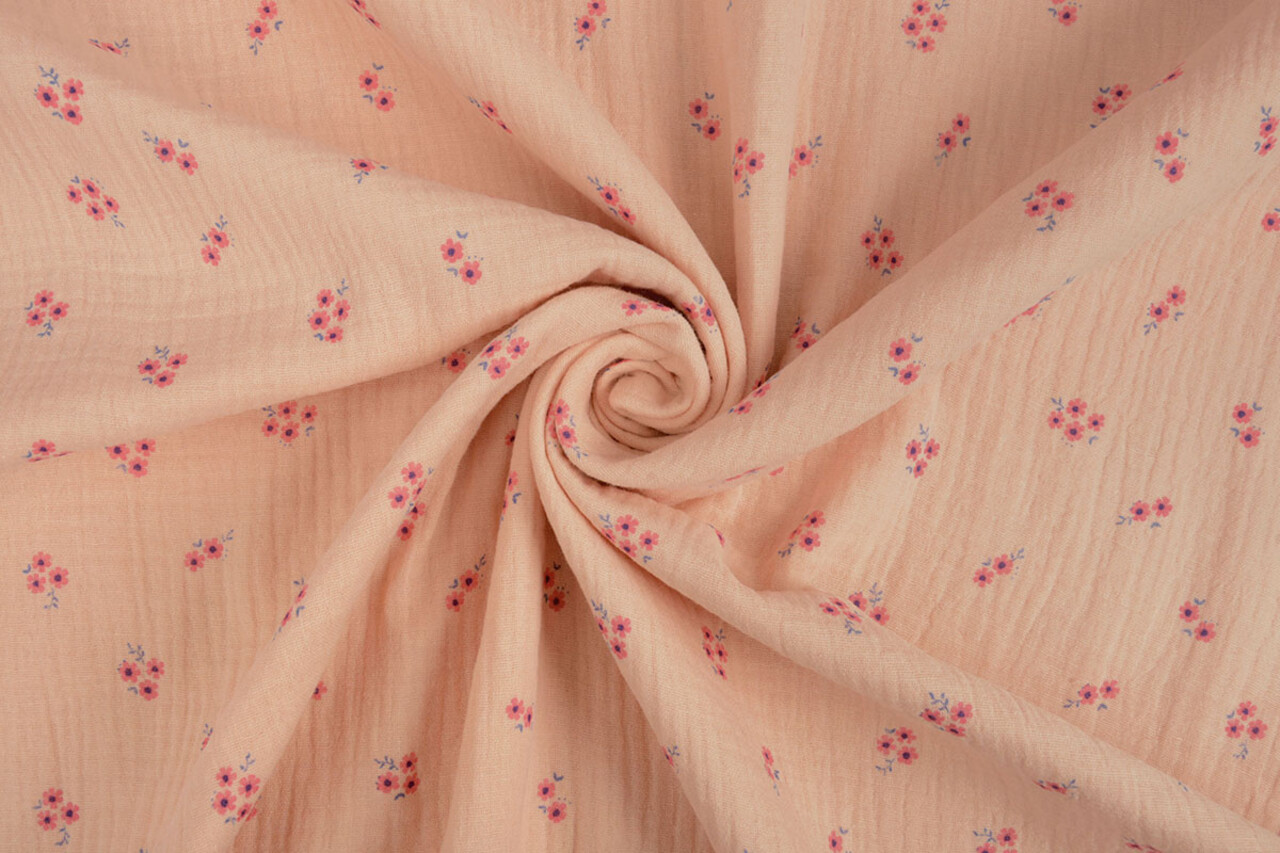Oeko-Tex®  Baumwoll Musselin Stoff Blumen Haily Lachs Oeko-Tex®  Baumwoll Musselin Stoff Blumen Haily Lachs