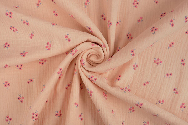 Oeko-Tex®  Baumwoll Musselin Stoff Blumen Haily Lachs Oeko-Tex®  Baumwoll Musselin Stoff Blumen Haily Lachs