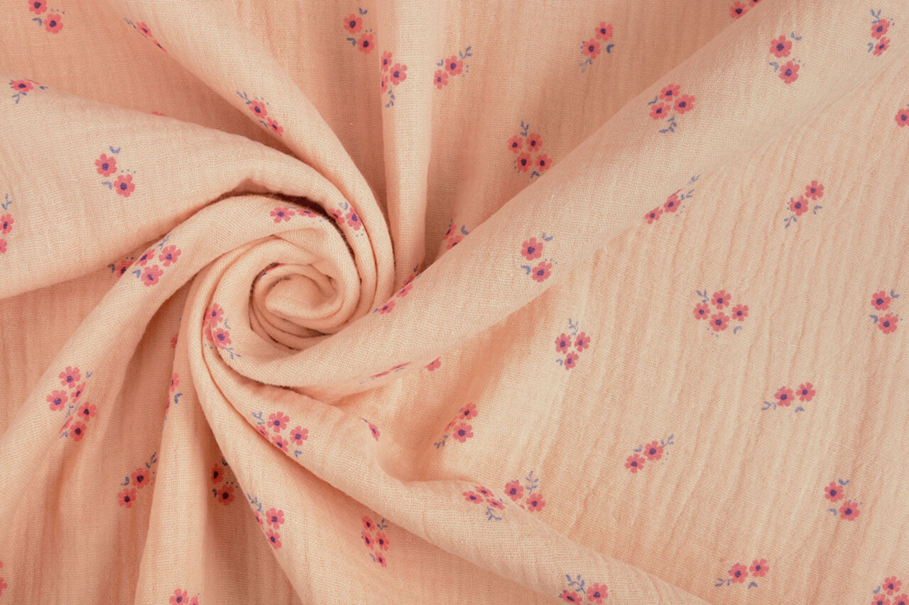 Oeko-Tex®  Baumwoll Musselin Stoff Blumen Haily Lachs Oeko-Tex®  Baumwoll Musselin Stoff Blumen Haily Lachs