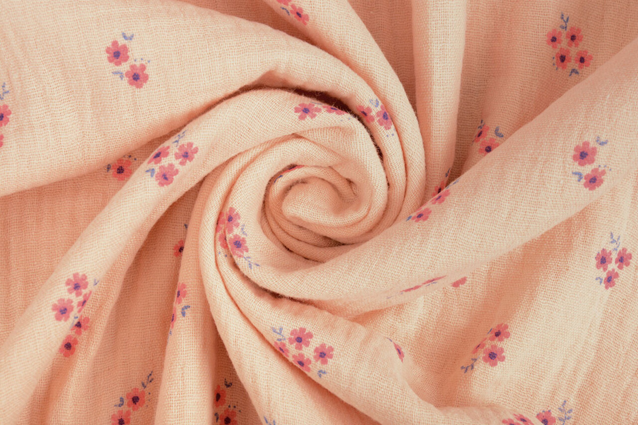 Oeko-Tex®  Double Gauze Fabric Flowers Haily Salmon Oeko-Tex®  Double Gauze Fabric Flowers Haily Salmon