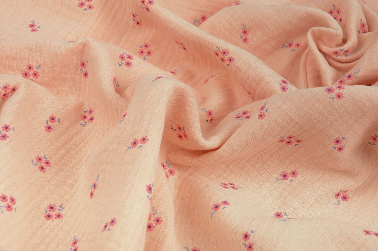 Oeko-Tex®  Double Gauze Fabric Flowers Haily Salmon Oeko-Tex®  Double Gauze Fabric Flowers Haily Salmon
