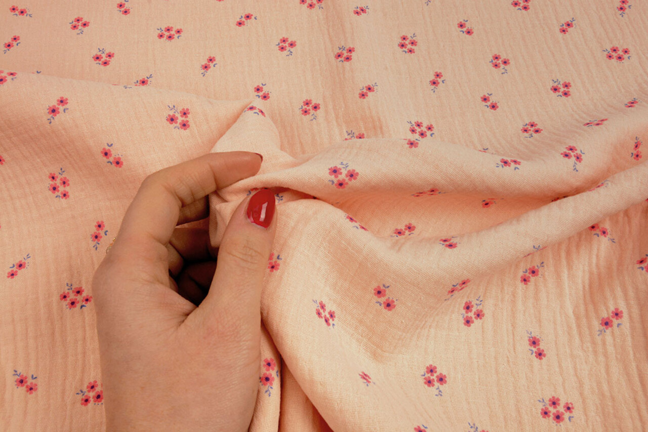 Oeko-Tex®  Double Gauze Fabric Flowers Haily Salmon Oeko-Tex®  Double Gauze Fabric Flowers Haily Salmon