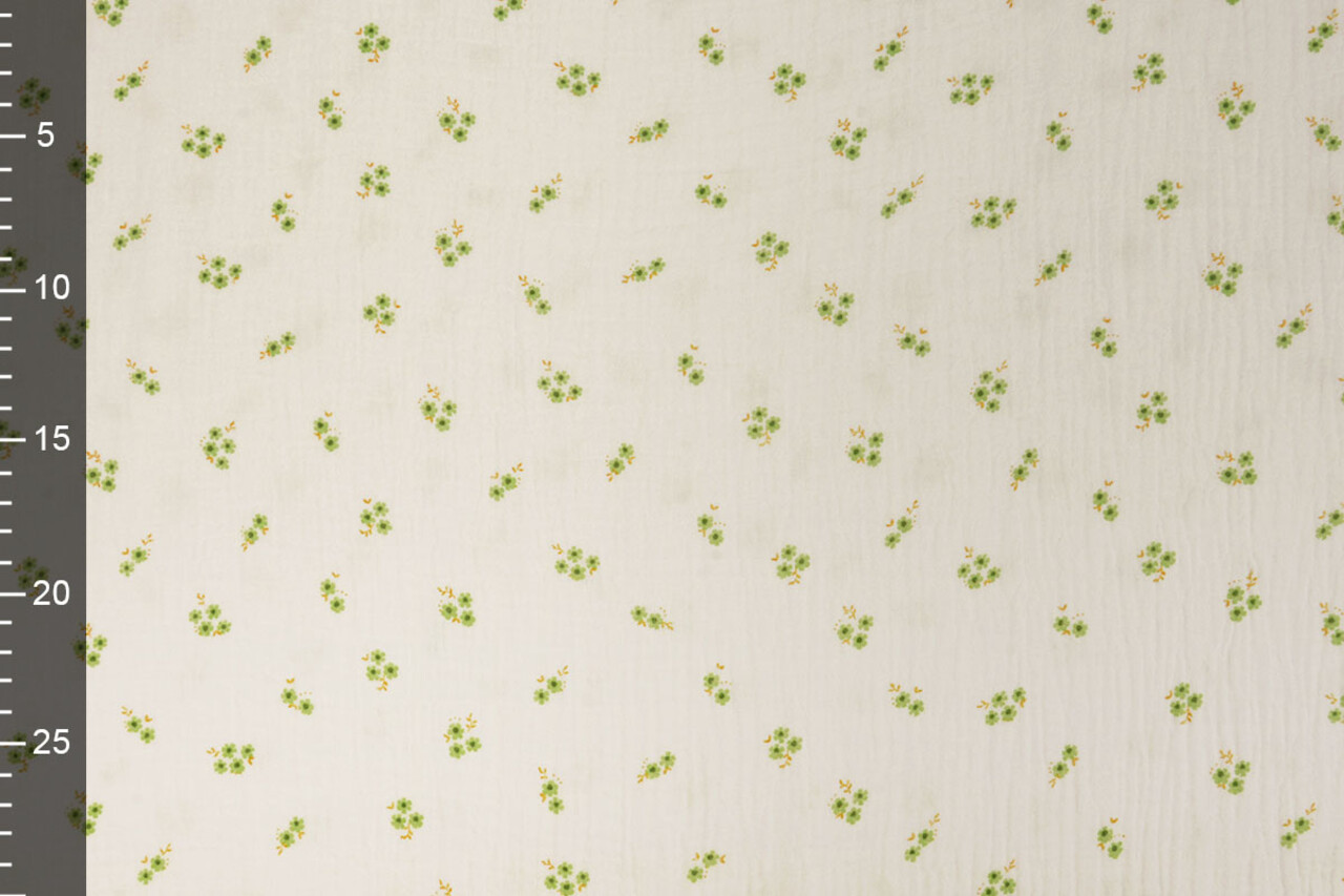 Oeko-Tex® Tela de Muselina Mini Flores Haily Blanco Roto Oeko-Tex® Tela de Muselina Mini Flores Haily Blanco Roto