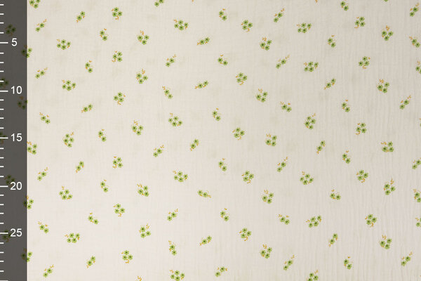Oeko-Tex®  Coton Double Gaze Tissu Mini Fleurs Haily Blanc Cassé
