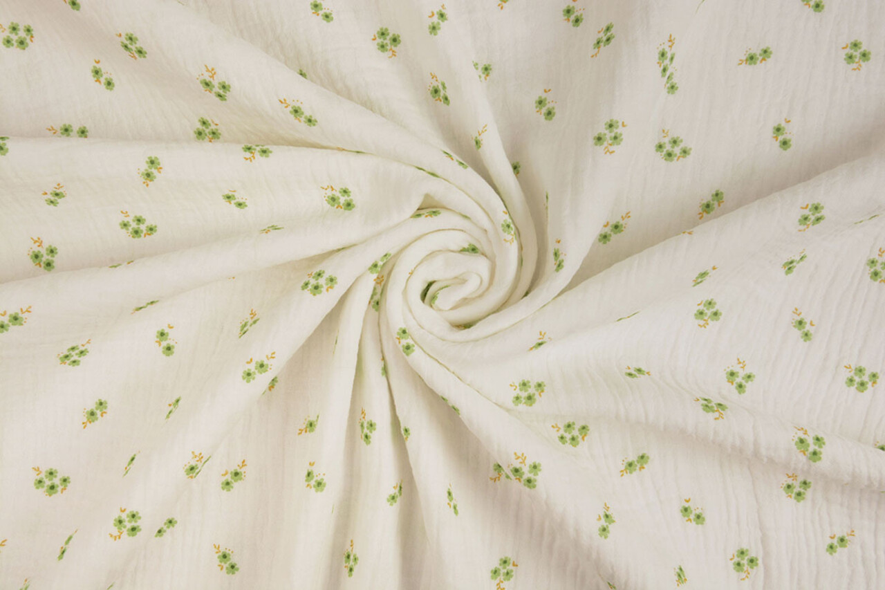 Oeko-Tex®  Hydrofiel Stof Mini Bloemen Haily Off-White Oeko-Tex®  Hydrofiel Stof Mini Bloemen Haily Off-White