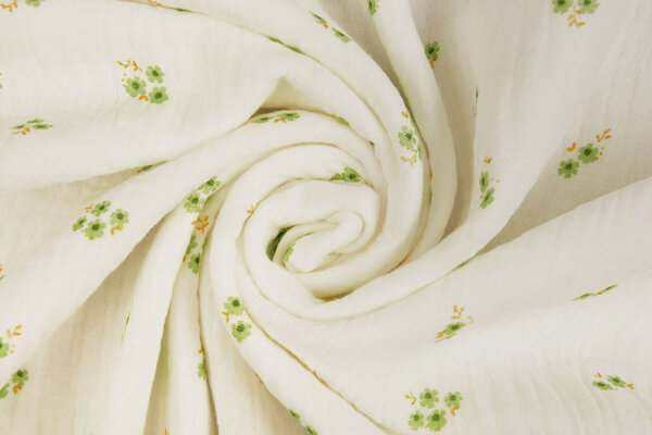 Oeko-Tex®  Coton Double Gaze Tissu Mini Fleurs Haily Blanc Cassé