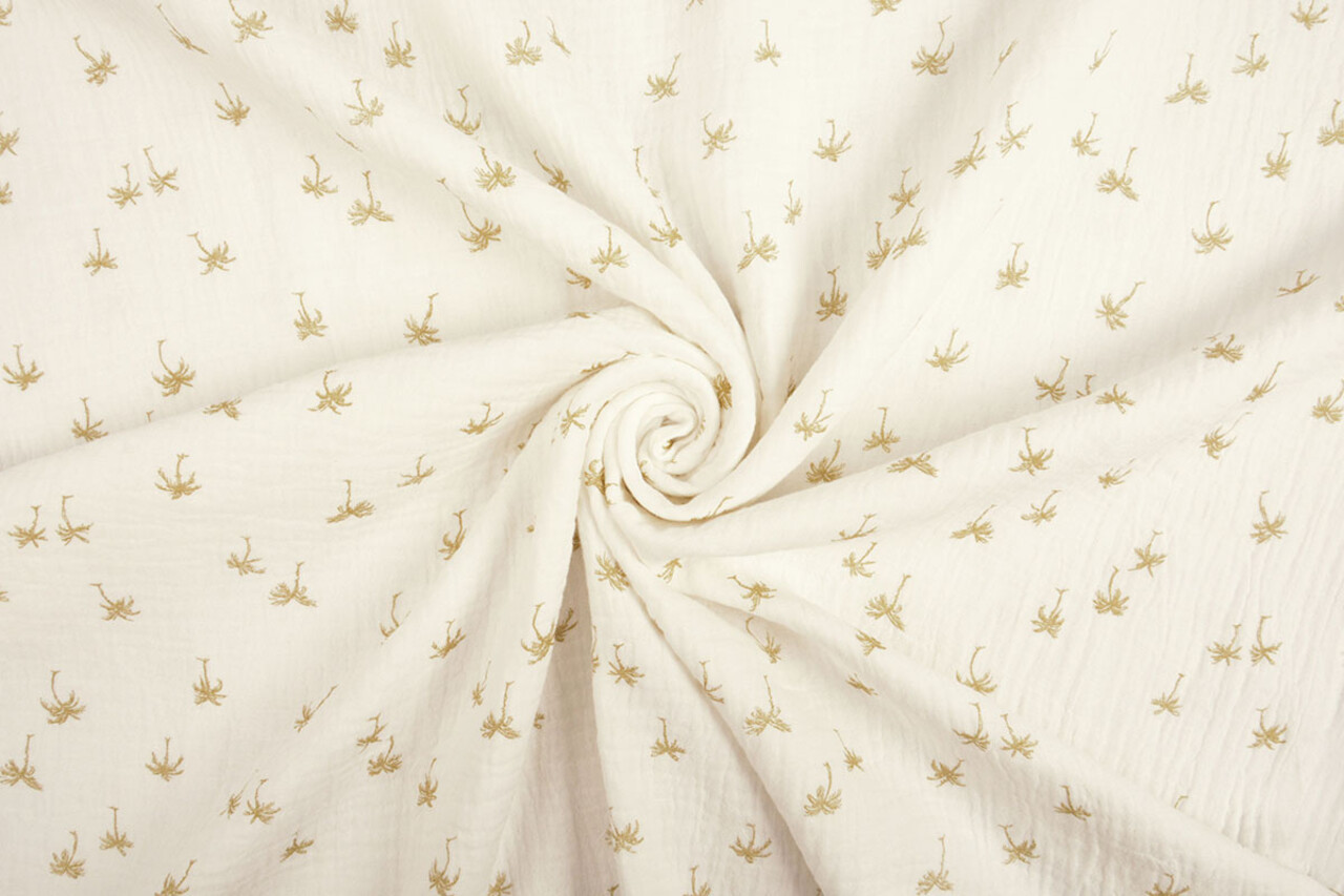 Oeko-Tex®  Coton Double Gaze Tissu Mini Palm Blanc Cassé