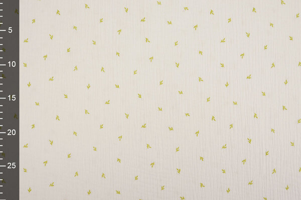 Oeko-Tex®  Double Gauze Fabric Mini Leaves White Oeko-Tex®  Double Gauze Fabric Mini Leaves White