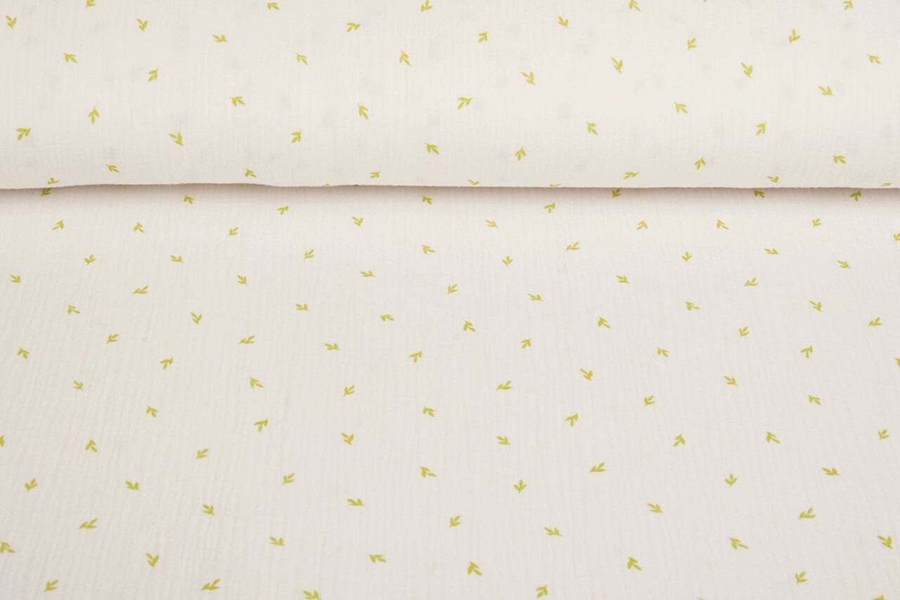 Oeko-Tex®  Baumwoll Musselin Stoff Mini Blätter Weiß Oeko-Tex®  Baumwoll Musselin Stoff Mini Blätter Weiß