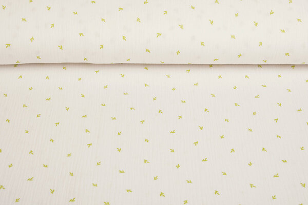 Oeko-Tex®  Double Gauze Fabric Mini Leaves White Oeko-Tex®  Double Gauze Fabric Mini Leaves White