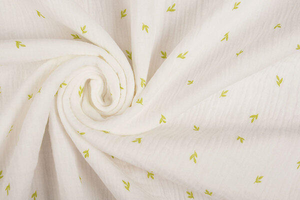 Oeko-Tex®  Double Gauze Fabric Mini Leaves White Oeko-Tex®  Double Gauze Fabric Mini Leaves White