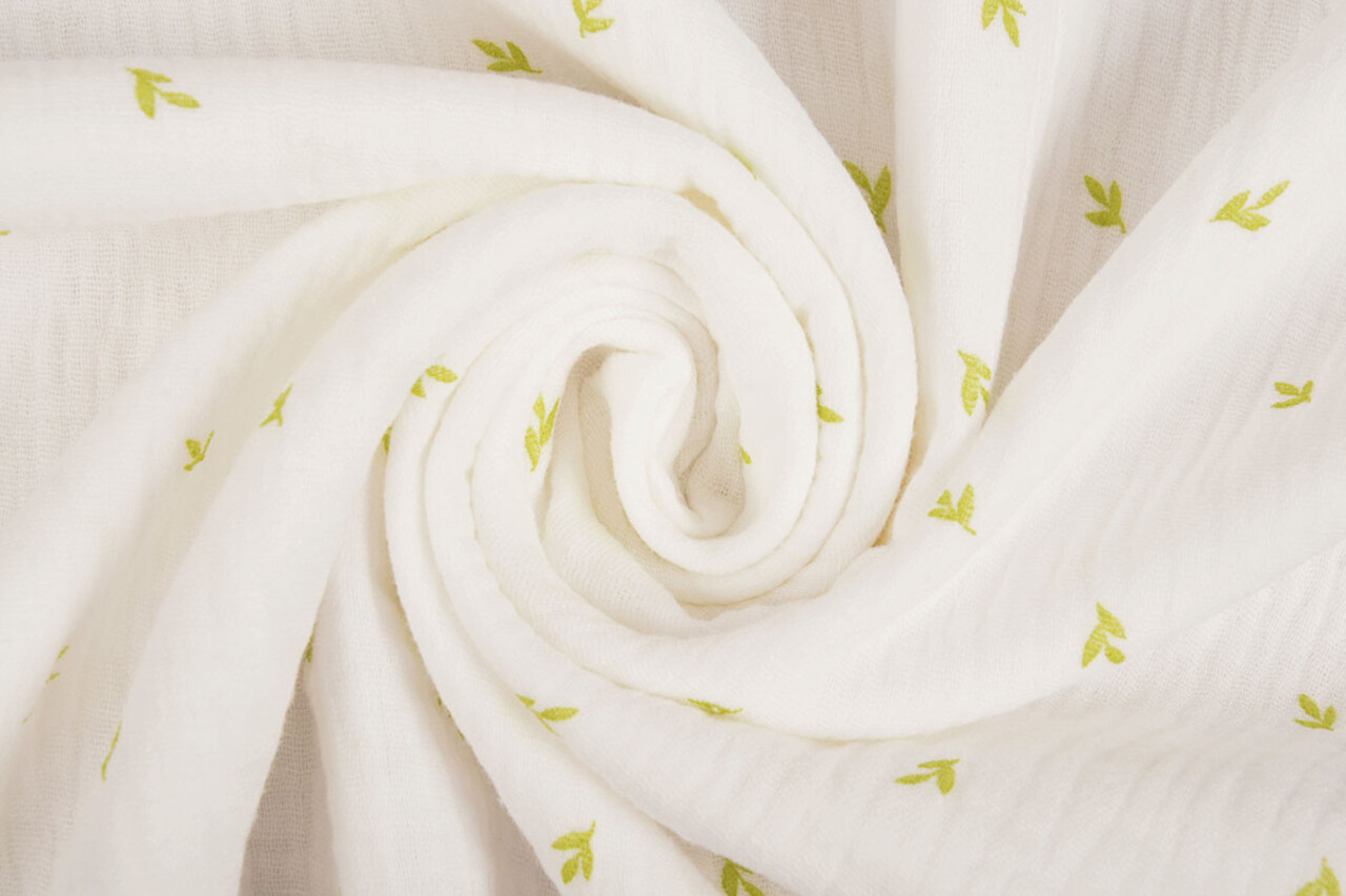 Oeko-Tex®  Double Gauze Fabric Mini Leaves White Oeko-Tex®  Double Gauze Fabric Mini Leaves White