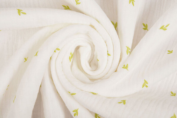Oeko-Tex®  Double Gauze Fabric Mini Leaves White Oeko-Tex®  Double Gauze Fabric Mini Leaves White