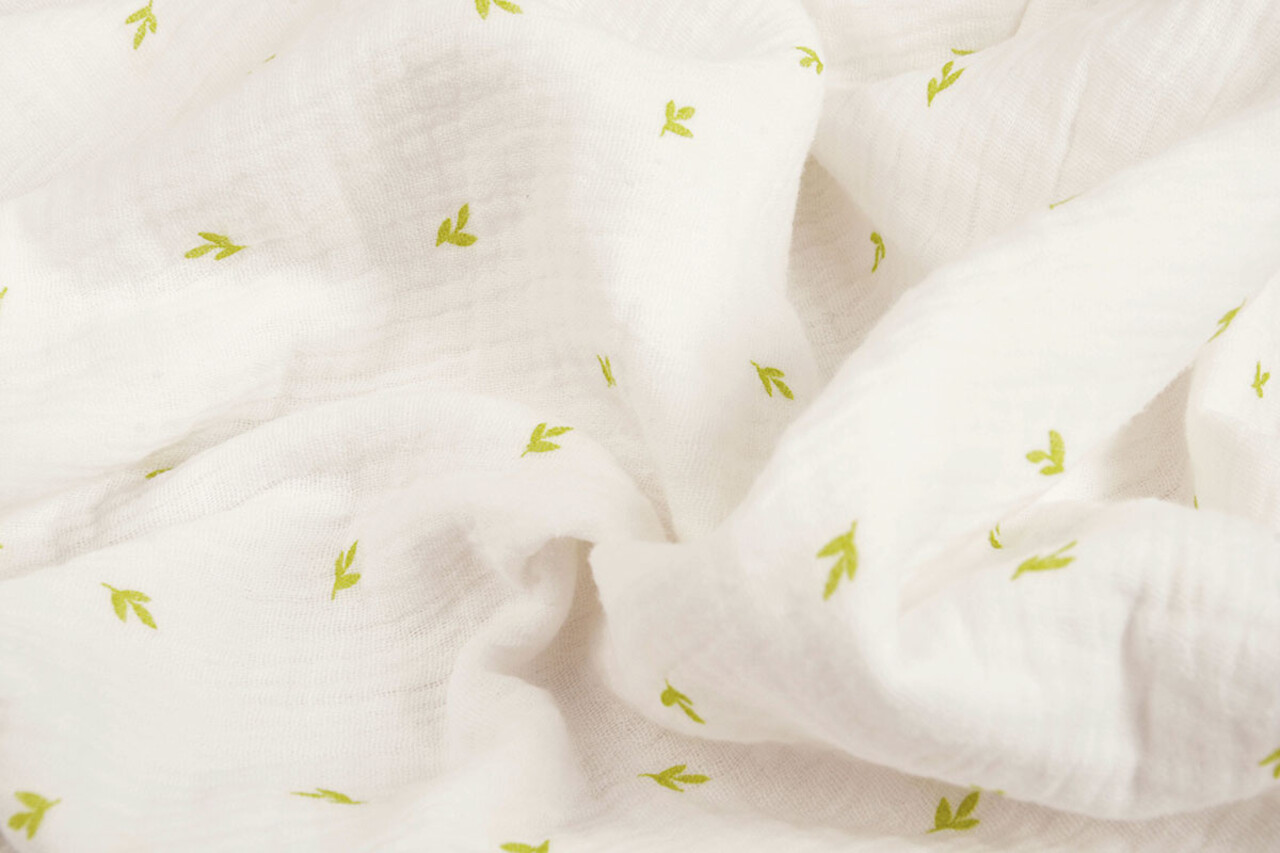 Oeko-Tex®  Double Gauze Fabric Mini Leaves White Oeko-Tex®  Double Gauze Fabric Mini Leaves White