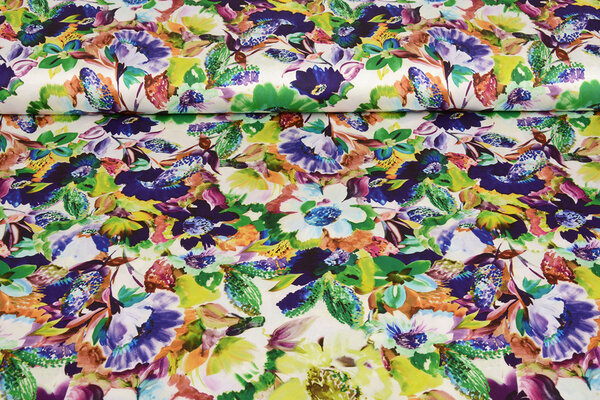 Oeko-Tex®  Stretch Satin Printed English Garden