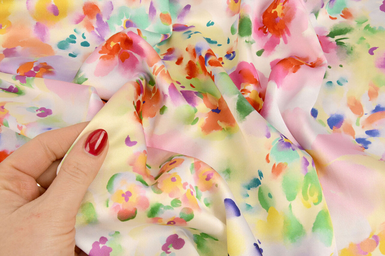 Oeko-Tex®  Stretch Satin Printed Watercolour Flowers Oeko-Tex®  Stretch Satin Printed Watercolour Flowers