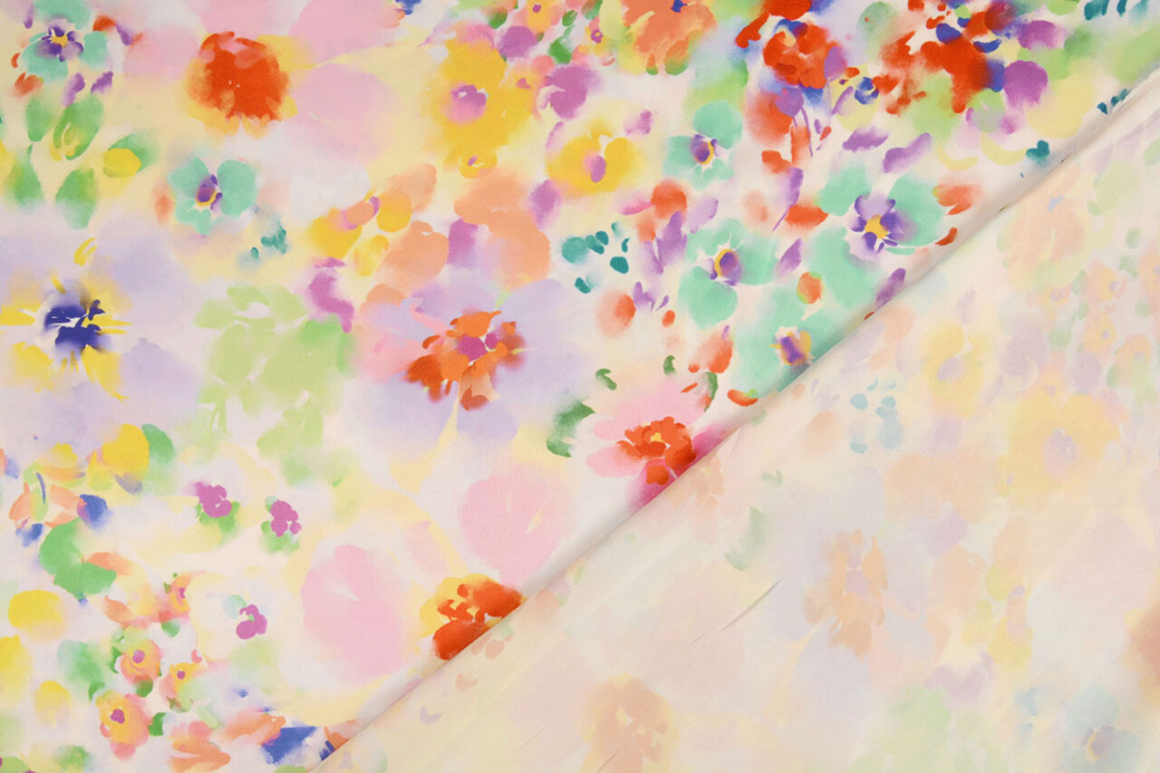 Oeko-Tex®  Stretch Satijn Bedrukt Watercolour Flowers