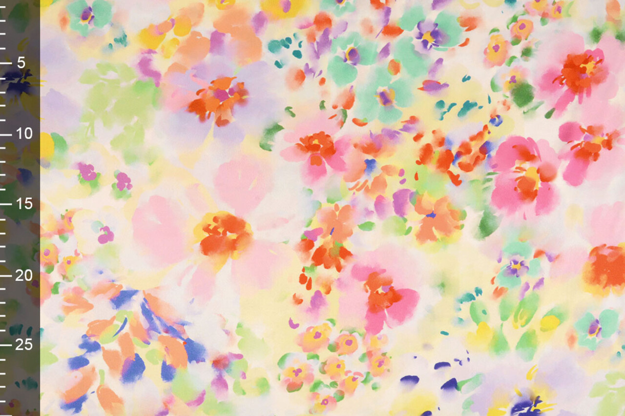 Oeko-Tex®  Stretch Satijn Bedrukt Watercolour Flowers