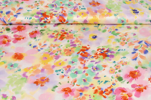 Oeko-Tex®  Stretch Satin Bedruckt Watercolour Flowers
