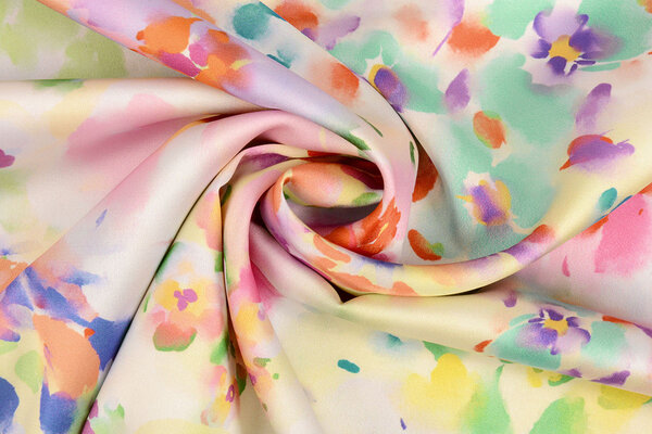 Oeko-Tex®  Stretch Satijn Bedrukt Watercolour Flowers