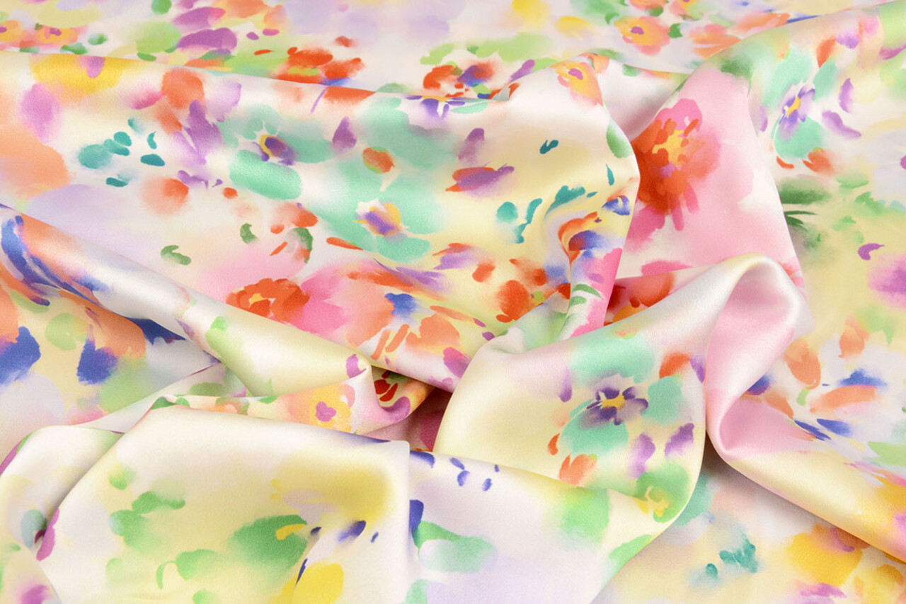 Oeko-Tex®  Stretch Satin Bedruckt Watercolour Flowers