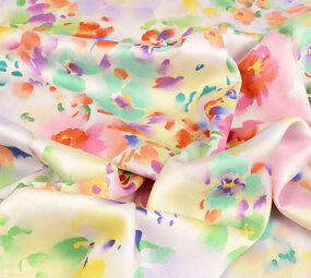 Oeko-Tex®  Stretch Satijn Bedrukt Watercolour Flowers Oeko-Tex®  Stretch Satijn Bedrukt Watercolour Flowers