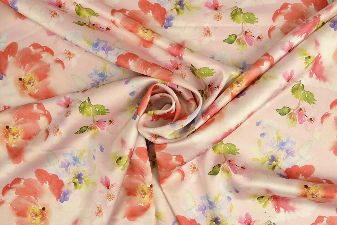 Oeko-Tex®  Stretch Satin Bedruckt Blume Galore