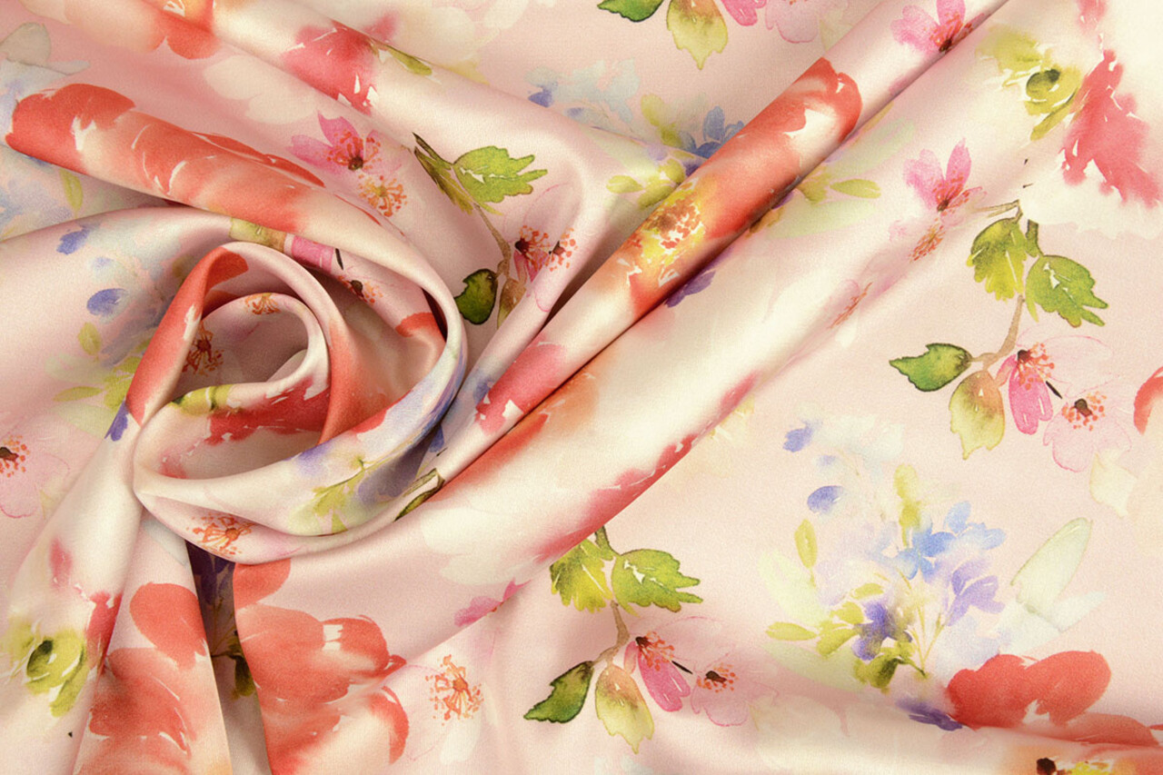 Oeko-Tex®  Stretch Satin Bedruckt Blume Galore