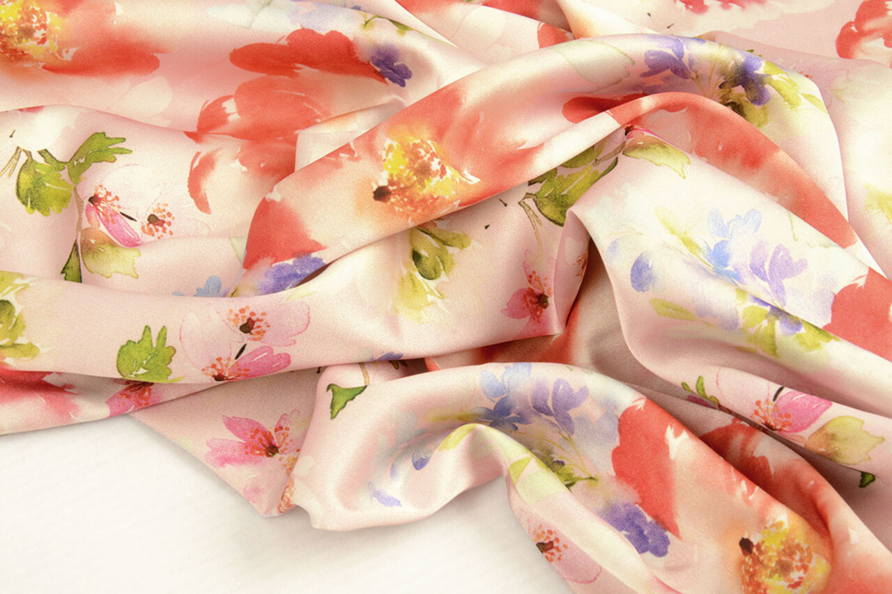 Oeko-Tex®  Stretch Satin Bedruckt Blume Galore