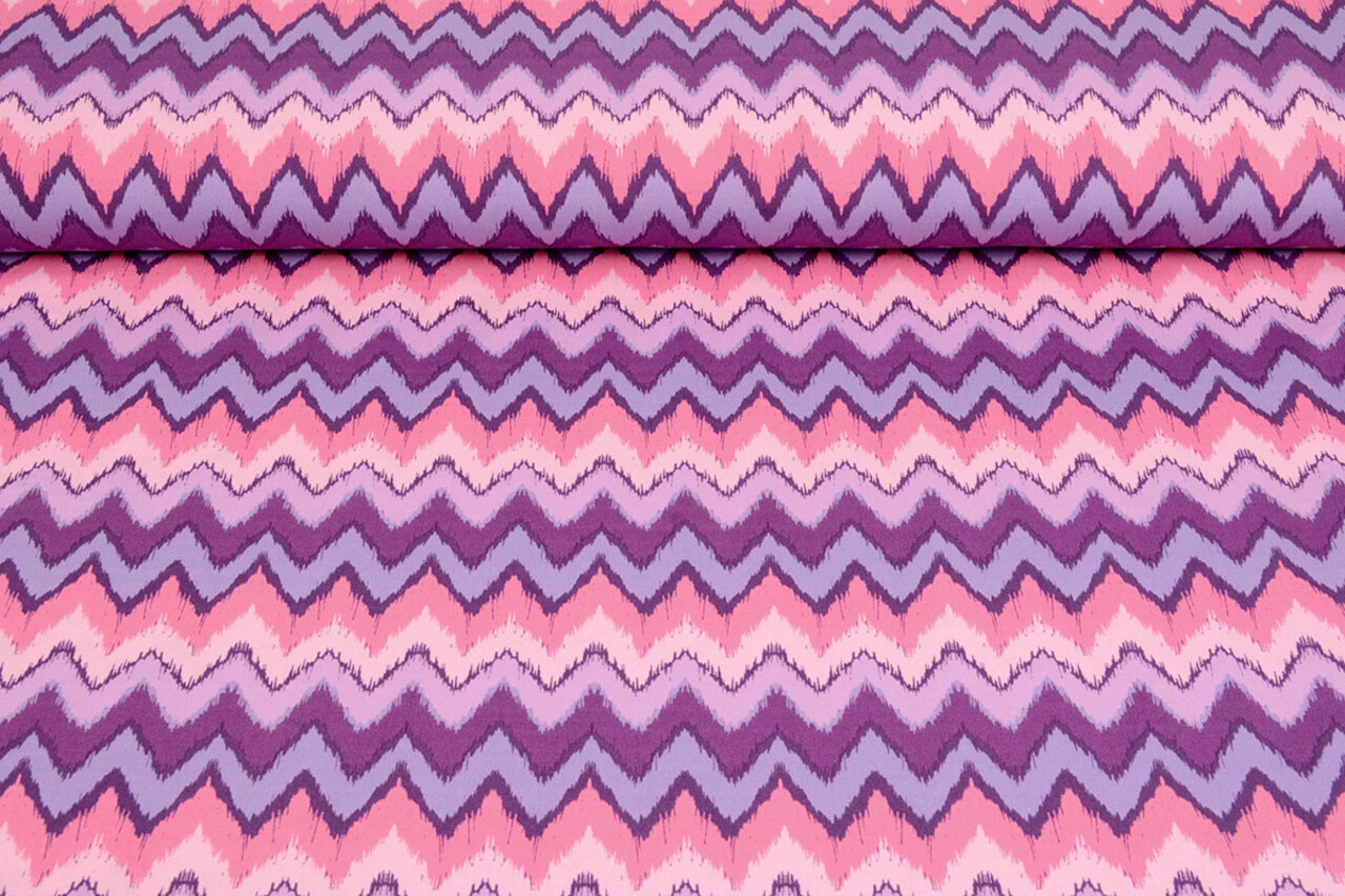 Oeko-Tex®  Stretch Poplin ZigZag Multi Paars Oeko-Tex®  Stretch Poplin ZigZag Multi Paars