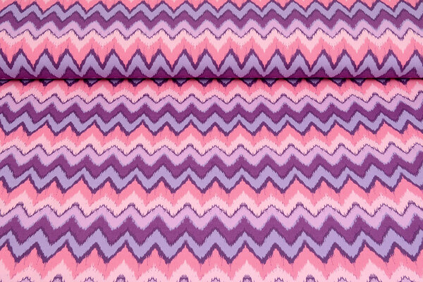 Oeko-Tex®  Stretch Poplin ZigZag Multi Paars Oeko-Tex®  Stretch Poplin ZigZag Multi Paars