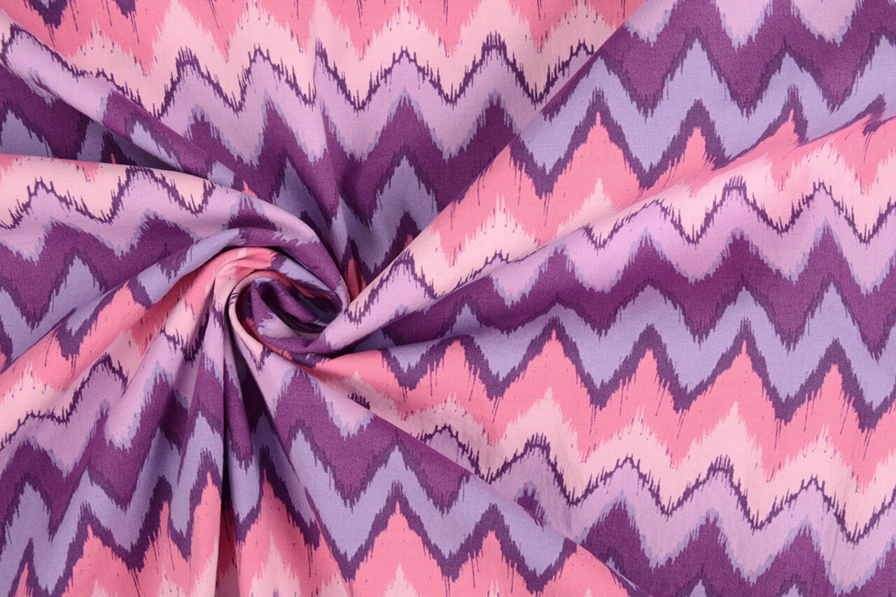 Oeko-Tex® Stretch Popeline Zigzag Multicolore Viola Oeko-Tex® Stretch Popeline Zigzag Multicolore Viola