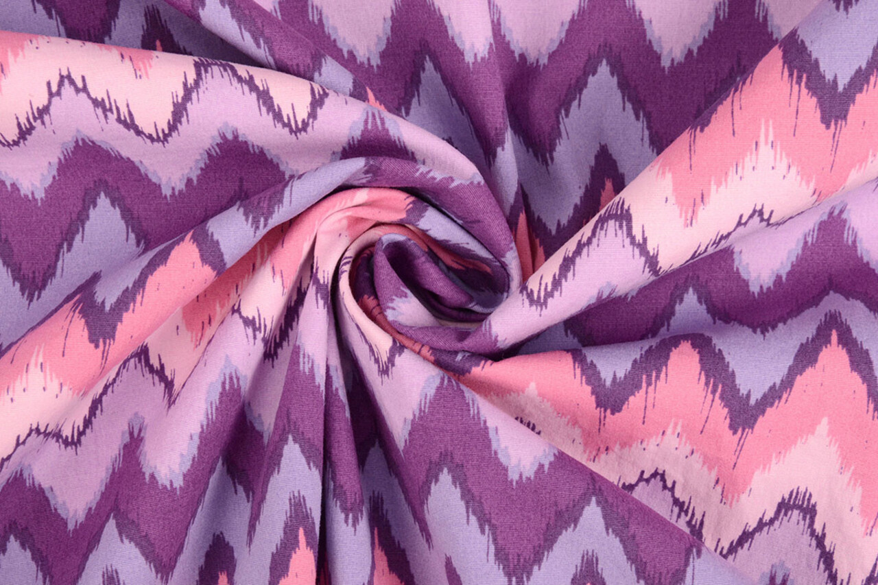 Oeko-Tex® Stretch Popeline Zigzag Multicolore Viola Oeko-Tex® Stretch Popeline Zigzag Multicolore Viola