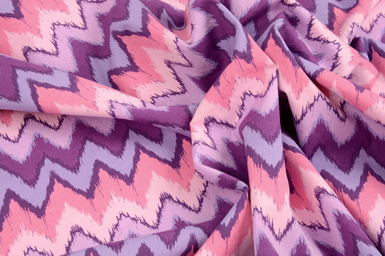 Oeko-Tex®  Stretch Poplin ZigZag Multi Purple Oeko-Tex®  Stretch Poplin ZigZag Multi Purple
