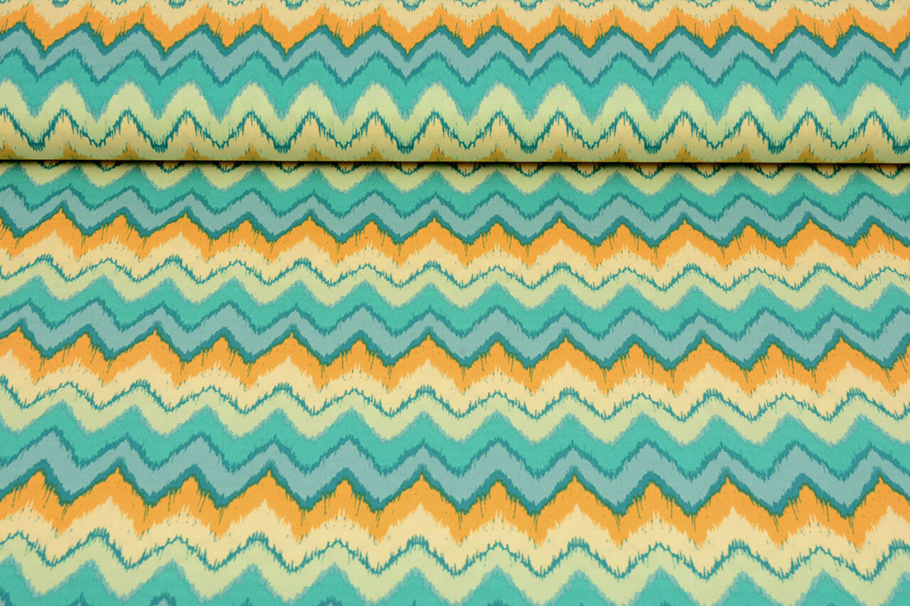 Oeko-Tex®  Stretch Poplin ZigZag Multi Groen Oeko-Tex®  Stretch Poplin ZigZag Multi Groen