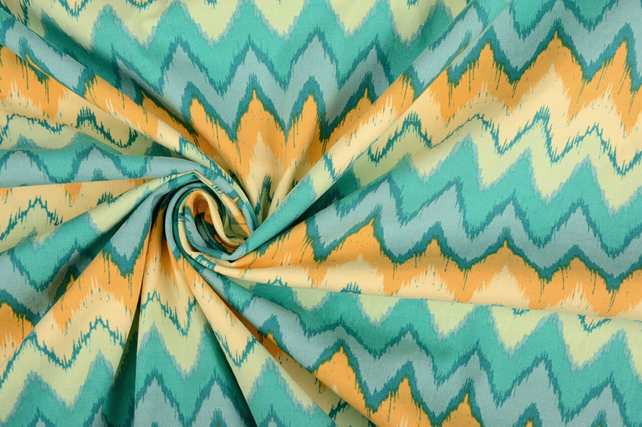Oeko-Tex®  Stretch Poplin ZigZag Multi Green Oeko-Tex®  Stretch Poplin ZigZag Multi Green