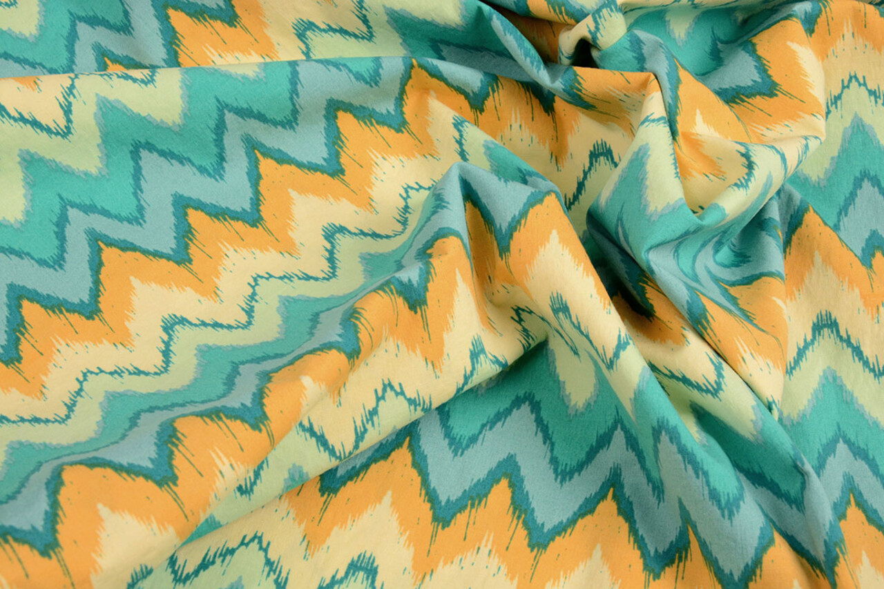 Oeko-Tex® Stretch Popeline Zigzag Multicolore Vert Oeko-Tex® Stretch Popeline Zigzag Multicolore Vert