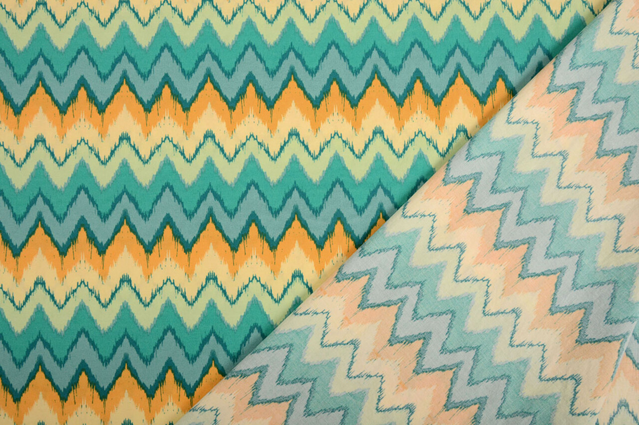 Oeko-Tex®  Stretch Poplin ZigZag Multi Groen Oeko-Tex®  Stretch Poplin ZigZag Multi Groen