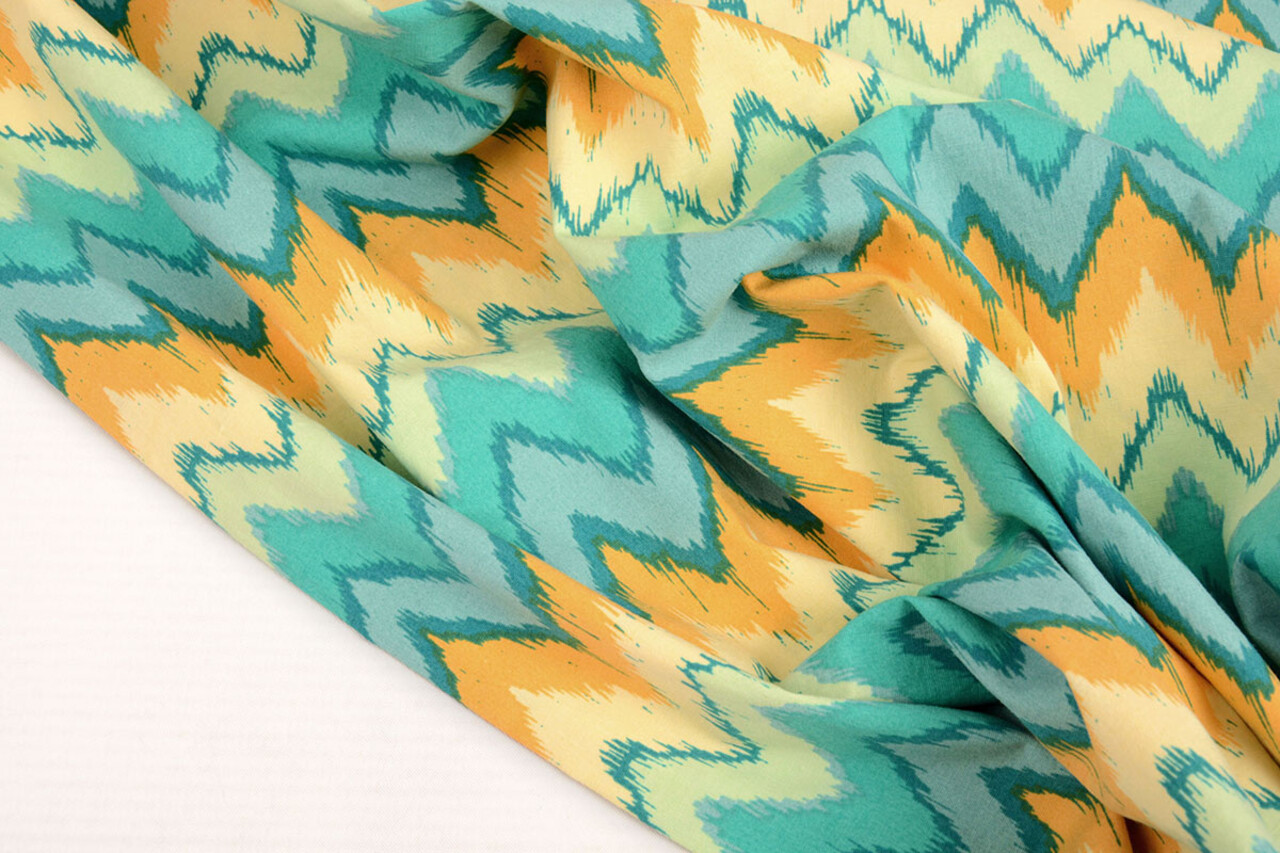 Oeko-Tex®  Stretch Poplin ZigZag Multi Groen Oeko-Tex®  Stretch Poplin ZigZag Multi Groen