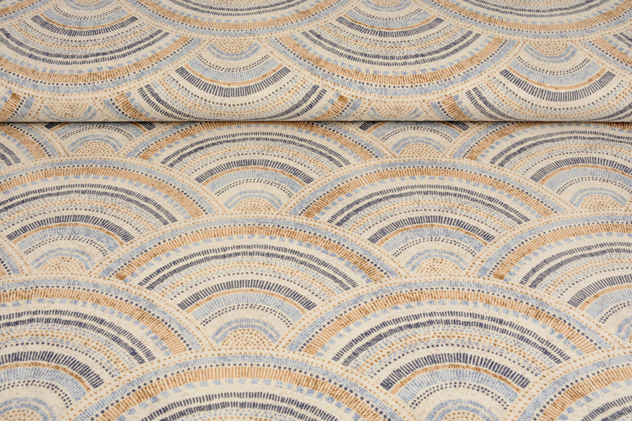 Oeko-Tex®  Stretch Poplin Waves Multi Blauw