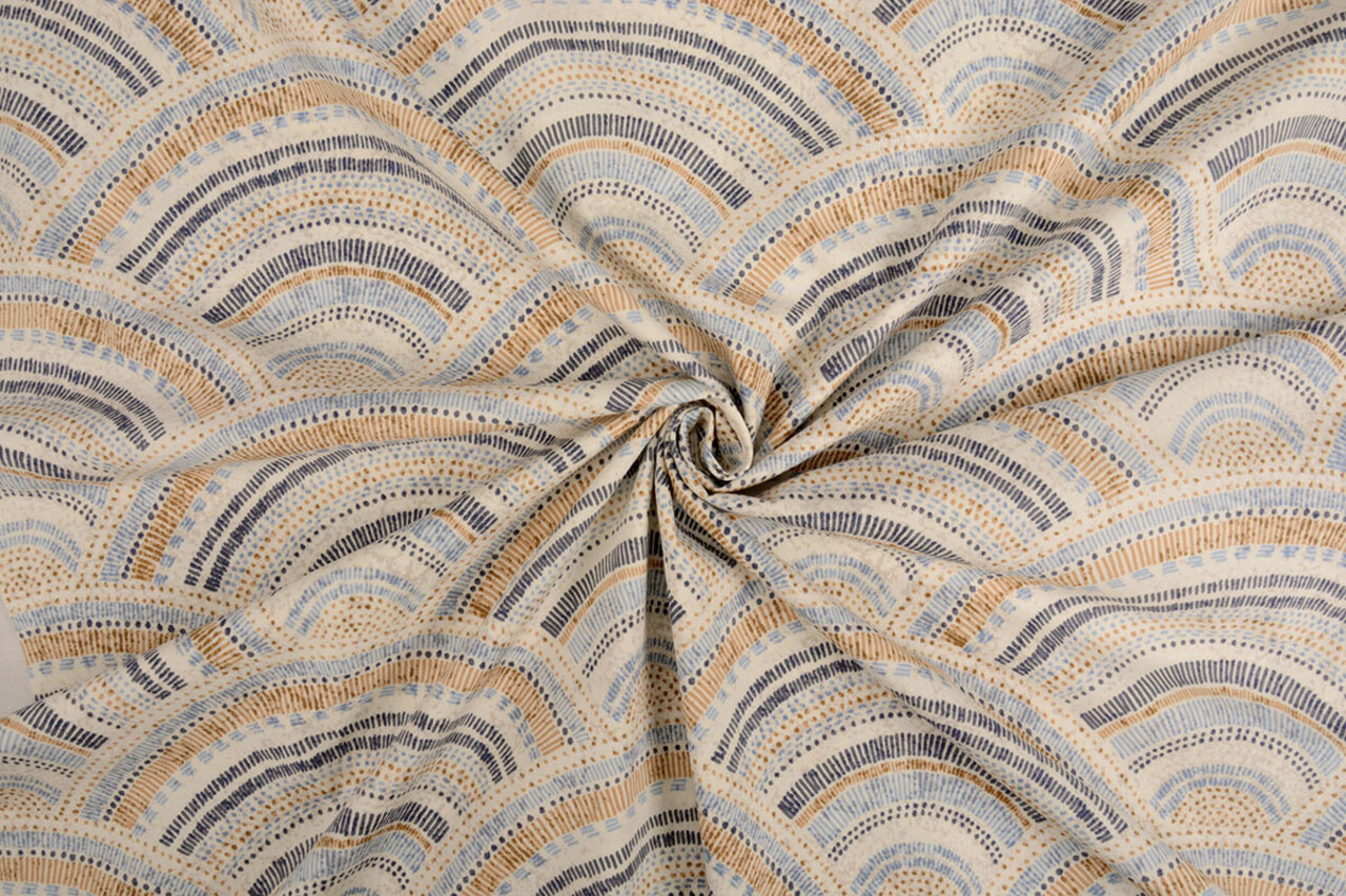 Oeko-Tex®  Stretch Poplin Waves Multi Blauw