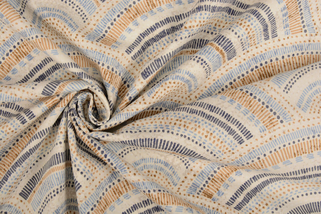 Oeko-Tex®  Stretch Poplin Waves Multi Blauw