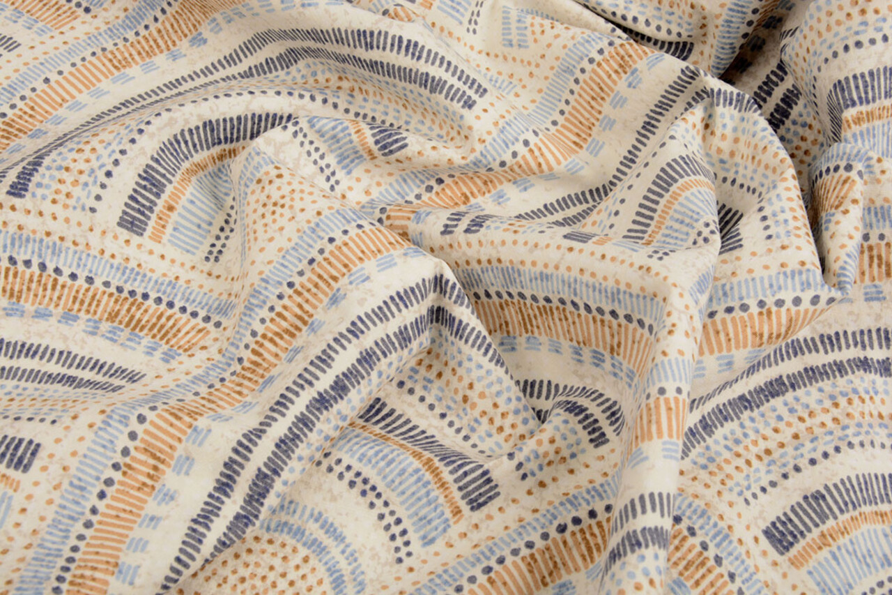 Oeko-Tex®  Stretch Poplin Waves Multi Blue Oeko-Tex®  Stretch Poplin Waves Multi Blue